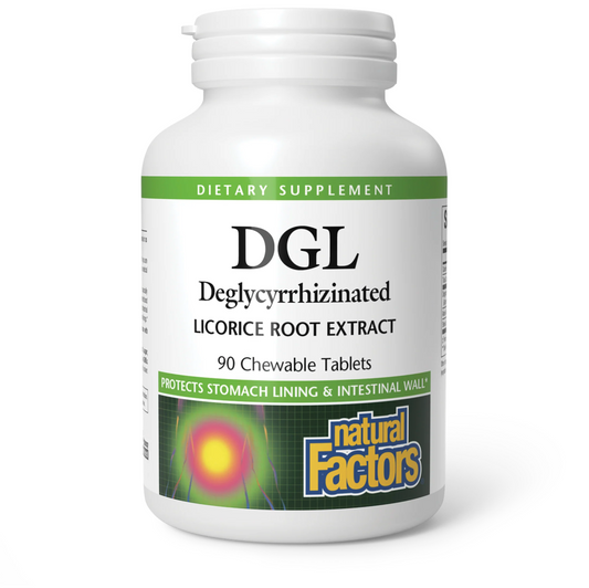 Natural Factors DGL (Deglycyrrhizinated Licorice) Root Extract, 90 Chewable Tablets