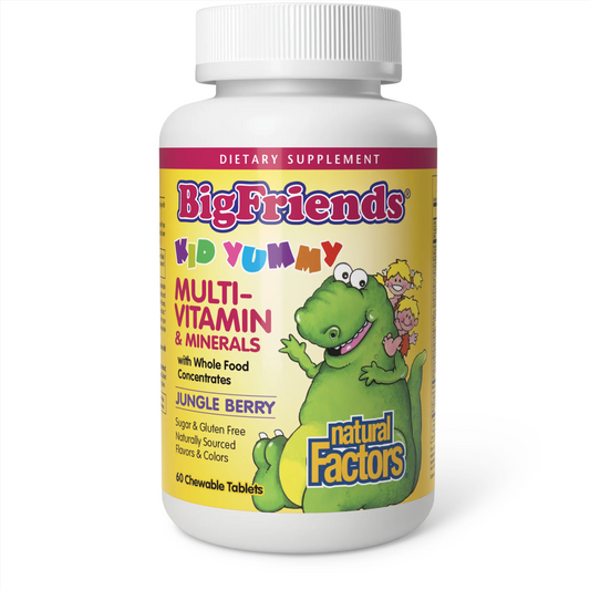 Natural Factors Big Friends Kids Multi-Vitamin & Minerals Jungle Berry Flavour, 60 Chewable Tablets